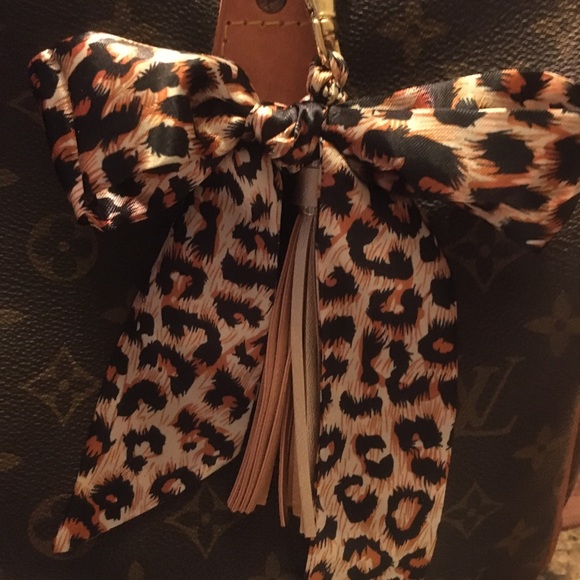 Purse scarf braided tassel clip bag charm leopard brown black W/ gold tassel - Picture 2 of 3